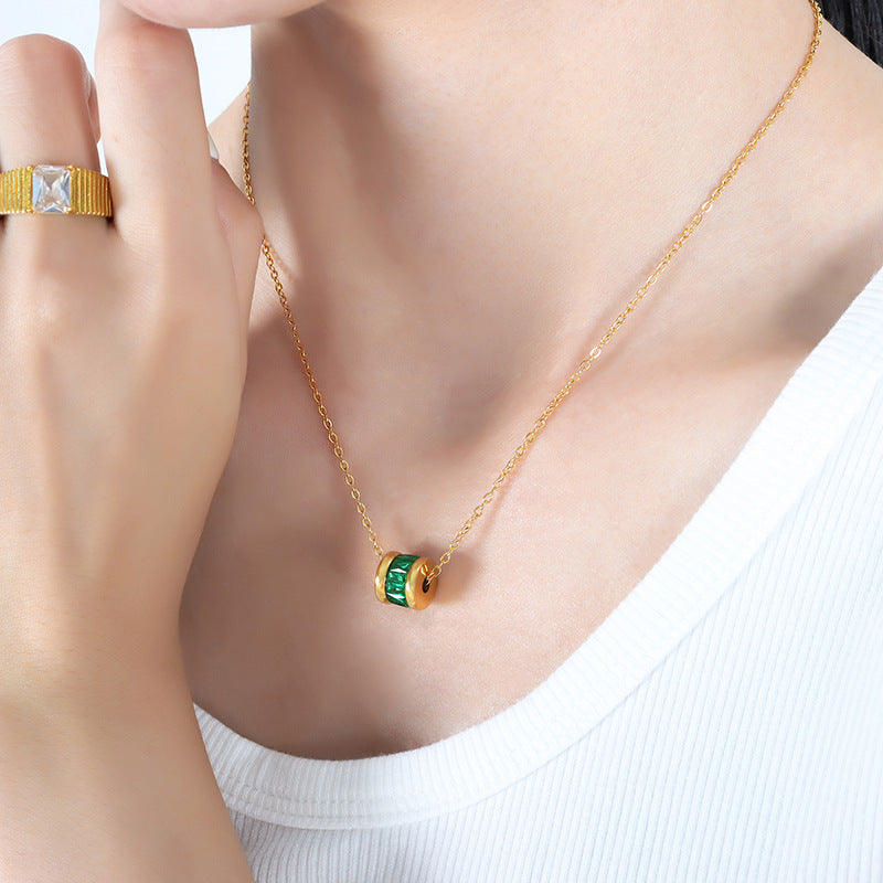 Wholesale Small Waist Ring Green Zircon Gold Plated Necklaces